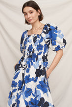 Load image into Gallery viewer, Blue Puff Sleeve Floral Midi Dress
