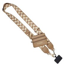 Load image into Gallery viewer, Clip &amp; Go Strap w/Zippered Pouch: Brown/Cream Chevron