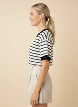 Load image into Gallery viewer, Black and Cream Stripe Contrast-Trim Dolman Top