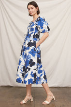 Load image into Gallery viewer, Blue Puff Sleeve Floral Midi Dress