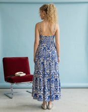 Load image into Gallery viewer, Cream/ Blue Tiered Maxi Dress