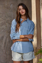 Load image into Gallery viewer, Blue Cotton Button Down Blouse