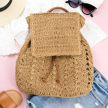Load image into Gallery viewer, Khaki Woven Straw Backpack