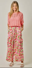 Load image into Gallery viewer, Raspberry Floral Satin Cargo Pants