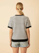 Load image into Gallery viewer, Black and Cream Stripe Contrast-Trim Dolman Top