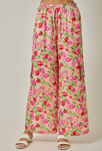 Load image into Gallery viewer, Raspberry Floral Satin Cargo Pants
