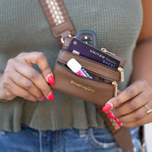 Load image into Gallery viewer, Clip &amp; Go Strap w/Zippered Pouch Fun Dots: Dk Brown/Lt Brown