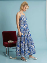Load image into Gallery viewer, Cream/ Blue Tiered Maxi Dress