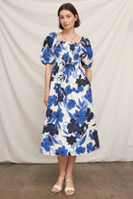 Load image into Gallery viewer, Blue Puff Sleeve Floral Midi Dress