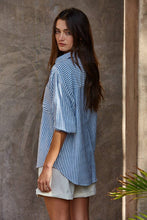 Load image into Gallery viewer, Blue Cotton Button Down Blouse