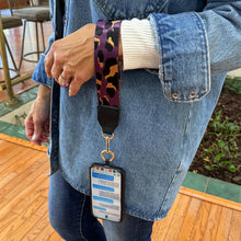 Load image into Gallery viewer, Clip &amp; Go Strap with Pouch - Leopard Collection: Purple/Black w/RFID Pouch