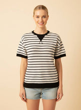 Load image into Gallery viewer, Black and Cream Stripe Contrast-Trim Dolman Top