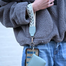 Load image into Gallery viewer, Clip &amp; Go Strap w/RFID Pouch Leaf Pattern: Grey &amp; Teal