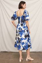 Load image into Gallery viewer, Blue Puff Sleeve Floral Midi Dress