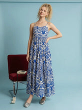 Load image into Gallery viewer, Cream/ Blue Tiered Maxi Dress