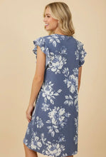 Load image into Gallery viewer, Denim Floral Pinstripe Dress