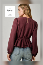 Load image into Gallery viewer, Burgundy Peplum Blouse