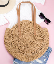 Load image into Gallery viewer, Khaki Straw Circle Tote