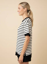 Load image into Gallery viewer, Black and Cream Stripe Contrast-Trim Dolman Top