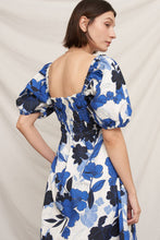 Load image into Gallery viewer, Blue Puff Sleeve Floral Midi Dress