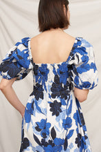 Load image into Gallery viewer, Blue Puff Sleeve Floral Midi Dress