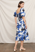 Load image into Gallery viewer, Blue Puff Sleeve Floral Midi Dress